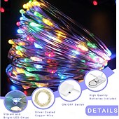 abordables Lumières de Noël-Guirlande lumineuse élégante à 10 LED pour réception de mariage, 1 m, 10 LED, fil de cuivre, alimentée par batterie, pour Noël, fête, mariage, décoration de la maison, sans batterie