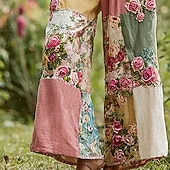 baratos perna larga e cintura alta-Mulheres Perna larga Calças Calça Palazzo Vintage Boho Comprimento total Cintura Alta Bloco de cor Flor Cintura elástica Estampado Respirabilidade Confortável Rua Roupa Diária Para Noite Rosa