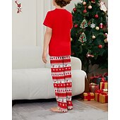 cheap Matching Outfits-Family Pajamas Christmas Pattern Home Print Red Short Sleeve Active Matching Outfits