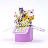 baratos Acessórios para festa-1 peça cartão pop-up de feliz aniversário com cartão de nota e envelope melhor mãe de todos os tempos cartão de felicitações 3D flores borboletas caixa pop-up cartão melhor presente