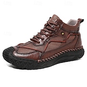 preiswerte Stiefeletten-Braune High-Top-Freizeitsneaker aus Leder für Herren mit Ziernähten und strapazierfähiger Gummisohle – modische Komfortschuhe für Outdoor und Stadt