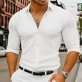 economico camicia da uomo con bottoni-Per uomo Camicia Maglia a coste Camicia Estiva Camicia casual Camicia con Bottoni Nero Bianco Rosa Arancione Verde Manica Lunga Semplice Bavero Vacanza Casuale Abbigliamento Moda Moderno Casual