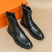 levne Dámské boty-Pánské hnědé šněrovací boty s krokodýlím vzorem, vintage business casual boty do kanceláře a na formální příležitosti