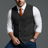 abordables Gilets-Homme Gilet Formel Vacances Quotidien Fête de mariage Mode Classique Printemps Automne Avec Poches Boutons Polyester Confortable Uni Chevrons Double Boutonnage Col en V Coupe Slim Noir Rouge bleu