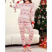 お買い得  親子お揃い服-ファミリールック パジャマ クリスマス柄 家 プリント ルビーレッド 長袖 活発的 マッチング衣装