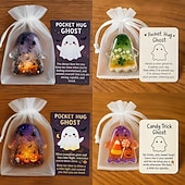levne Halloweenové závěsné a stolní dekorace-Halloween kapesní objetí duch s povzbudivou kartičkou roztomilý mini přívěsek inspirativní dárek pro přátele ručně vyřezávaná drahokamová socha ducha pro dekoraci domácího stolu