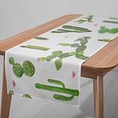 cheap Tablecloth-1pc Green Plant Table Runner, Digital Printed Rectangular Tablecloth for Dining Room, Wedding, Banquet, or Party Decoration