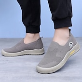 baratos Sapatos Casuais Slip-On-Tênis masculinos de malha cinza slip-on – calçados leves e respiráveis para caminhada, uso diário, viagens e atividades ao ar livre