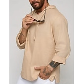economico Classico-Per uomo Camicia Camicia di lino Camicia popover Camicia Estiva Abbigliamento da spiaggia Camicia con cappuccio Tinta unica Vacanza Streetwear Bianco Verde chiaro Blu Verde Manica Lunga Con Cappuccio