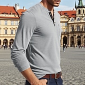 levne Pánská trička pro volný čas-Pánské Tričko Tričko Henley Trička Tričko Top Dlouhý rukáv Henley Jaro Podzim Bez vzoru Módní Designové Základní Kapsy Dovolená ulice Jdeme ven Fialová Top tričko pro muže