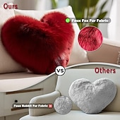 cheap Throw Pillows,Inserts &amp; Covers-Valentine's Day Wine Red and Gray Heart-Shaped Pillow, Faux Fox Fur Decorative Cushion, Soft Fluffy Throw Pillow for Sofa, Chair, Bed, Living Room, Plush Home Decor Accent
