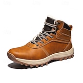 abordables Botas de invierno y nieve-Botas de trabajo clásicas con cordones de piel sintética color tostado para hombre: botines de seguridad duraderos para exteriores, construcción, senderismo y uso diario.