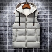levne Pánská péřová vesta-Pánské Puffer Vesta Kamizelka Vesta Dovolená Denní Rande Módní Na běžné nošení Zima Kapsy Polyester Zahřívací Pohodlné Pevná barva Zip Kapuce Běžný Černá Vodní modrá Tmavě šedá Béžová Vesta