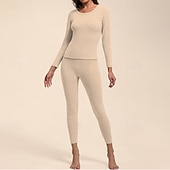 economico Set e Tutine-Per donna Tempo freddo in alto e in basso Strato di base superiore e inferiore Underwear Set termica Inverno Molto spesso Tinta unica Completo Abbigliamento Bianco latte Rosa scuro Palestra Pilates