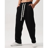 cheap Straight Leg-Men's Sweatpants Trousers Straight Leg Sweatpants Drawstring Pocket Elastic Waist Plain Comfort Sports Outdoor Daily Fashion Casual Black White Micro-elastic