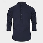 economico Camicie Popover da Uomo-Per uomo Camicia Camicia con colletto alla coreana Camicia popover Camicia casual Nero Bianco Giallo Rosso Blu marino Manica Lunga Semplice Henley Quotidiano Uscire Tasca Frontale Abbigliamento
