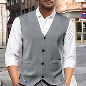 preiswerte Herren Strickjacke-Herren Pullunder Kleid Pullover Weste Strickware Strickjacke Weste Gerippt Stricken Normale Oberteile Tasche Knöpfe Einfach V Ausschnitt Mode Klassisch Urlaub Alltagskleidung Bekleidung Herbst Winter