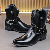 abordables Bottes de Costume-Bottines en cuir marron pour hommes avec fermeture éclair latérale et sangle à boucle, bottes habillées élégantes pour les affaires, les soirées et les occasions formelles