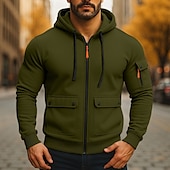 economico Felpa Tattica-Per uomo Felpa con cappuccio Felpa con cappuccio a zip intera Felpa con cappuccio in pile Felpa con cappuccio tattica Nero Verde militare Blu marino Cachi Grigio chiaro Con Cappuccio Semplice Cerniera
