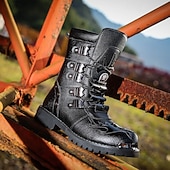 economico Stivali da combattimento-stivali da combattimento neri da uomo con cinturini con fibbia – stivali militari alti in stile punk gotico per streetwear, cosplay e festival all'aperto
