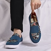 Herre denim loafers med dobbel munk stropp og etnisk trykk – moteriktige, uformelle slip-on-sko for urban stil, fester og vårantrekk billige Uttalelsessko-Herre denim loafers med dobbel munk stropp og etnisk trykk – moteriktige, uformelle slip-on-sko for urban stil, fester og vårantrekk