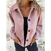 billiga casual jackor-Dam Vardaglig jacka Bekväm Andningsfunktion Knappar Ledigt Slät Semester Gata Ledigt Dagliga kläder Enkelknäppt Kort Nedvikt Normal Långärmad Ytterkläder Ljusblå Ljusgrön Rodnande Rosa Vår Höst