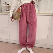 cheap Straight-Leg Pants-Women&#039;s Fleece Pants Slacks Straight Chino Plus velvet Full Length Natural Plain Elastic Waist Comfortable Home Casual Daily Dark Brown Pink Brown Green Winter Regular Fit