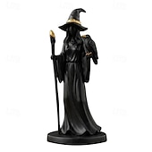 ieftine Decorațiuni de Halloween pentru suspendare și masă-sculptură de vrăjitoare cu toiag negru auriu elegant negru &amp;figurină mistică din rășină aurie cu pălărie de vrăjitoare complicată &amp;personal pentru ornament de birou de interior/exterior