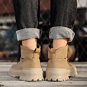 abordables Bottes de travail-Bottines de randonnée kaki pour homme avec semelle extérieure en caoutchouc épais – chaussures d&#039;extérieur respirantes et durables pour l&#039;alpinisme, le travail et les voyages d&#039;aventure