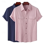 economico Classico-Per uomo Camicia Camicia di lino Camicia Estiva Abbigliamento da spiaggia Camicia con Bottoni Semplice Vacanza Casuale Bianco + Verde Verde + rosa Bianco + blu navy Rosa + blu navy Manica Corta Collo