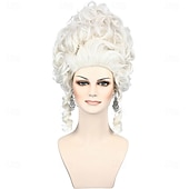 economico Parrucche storiche-parrucca biondo platino per donna, costume in stile coloniale del XVIII secolo, parrucche bionde a nido d'ape adatte a regine rinascimentali, cosplay, feste di Halloween