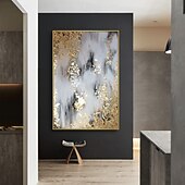 お買い得  抽象画-キャンバスに油絵手描きの金箔抽象画、手描きの油絵リビングルームの装飾画バージョン雰囲気寝室抽象画