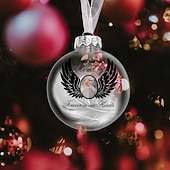 baratos Natal-Enfeite de pena de Natal personalizado com foto, enfeite de bola 3D personalizado, presentes de condolências pela perda de entes queridos, decoração de feriado memorial de lembrança de árvore de Natal personalizada