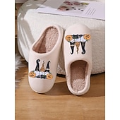 baratos Para mulheres-Pantufas femininas de gnomo para Halloween com forro de pelúcia - chinelos confortáveis para casa com estampa de abóbora e chapéu de bruxa para o outono, casais e presentes de Natal