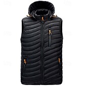 levne Pánská péřová vesta-Pánské Puffer Vesta Kamizelka Vesta Dovolená Denní Rande Módní Na běžné nošení Zima Kapsy Polyester Zahřívací Pohodlné Pevná barva Zip Kapuce Běžný Černá Fialová Vodní modrá Armádní zelená Vesta