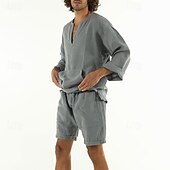 abordables Ensembles t-shirts-Homme Ensembles T-shirt Tenues 2 pièces Ensemble Short manche longue Col en V Été Printemps Uni Mode Occasionnel 2 pièces Poche Avant Vacances Tenue quotidienne Sortir Jaune Bleu Vert T-shirt haut de