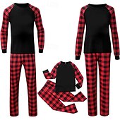 preiswerte Urlaubsfamilienabgleich-Familie Schlafanzug Karomuster Heim Patchwork Rote Langarm Aktiv Passende Outfits