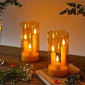 お買い得  キャンドルライト-2個アクリルフレームレスキャンドルライトバッテリー駆動キャンドルスタンドライトウェディングパーティーファミリーディナーの雰囲気ホリデー装飾用