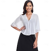 economico Scialle del Capo-scialli e mantelle trasparenti per feste serali formali, mantelle in chiffon con scollo a V per donne, scialle per invitati a matrimoni