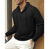 cheap Basic Hoodies-Men&#039;s Hoodie Button Up Hoodie Black White Army Green Navy Blue Khaki Hooded Plain Drawstring Sports &amp; Outdoor Daily Holiday Polyester Streetwear Basic Casual Spring Fall Clothing Apparel Hoodies