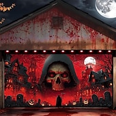 preiswerte Halloween Garagentorabdeckung-Halloween Garagentorabdeckung Sensenmann Totenkopf Banner Spukhaus Friedhof Szene Horror gruselige Kulisse Wandteppich für Außenwand Zaun Dekoration