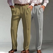 preiswerte Klassiker-Herren Anzughose Leinenhosen Hose Sommerhose Fronttasche Falten Gerader Schnitt Einfach Komfort Atmungsaktiv Volle Länge Formell Geschäft Täglich Mode Basic Grün + grau Weiß + Khaki Unelastisch