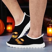 halpa Kengät miehille-Miesten mustat verkkokankaasta valmistetut slip-on-lenkkarit kurpitsakaavikuviolla – rennot halloween-teemaiset kevyet kengät juhliin, katutyyliin ja arkikäyttöön