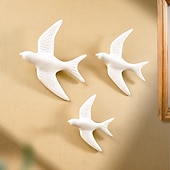 baratos esculturas de parede-Decoração de parede moderna de pássaro voador em resina 3 peças, escultura minimalista de andorinha para pendurar na parede para sala de estar, quarto, escritório, loja ou decoração de festa