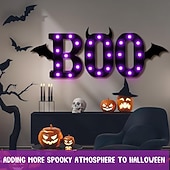 billige Dekorative lys-Halloween-dekorasjoner innendørs - 3 LED-telt med lysende bokstaver, svart boo-skilt, halloween-bokstavlys til hjemmet, innendørs kjøkken, peis, festbord, dekorutstyr