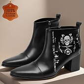 levne Boty pro muže-Pánské Boty Motorkářské boty Retro Halloween Chůze Kůže Italská celozrnná hovězí kůže Pohodlné Protiskluzové Teplý Kotníčkové Povaleč Černá Podzim Zima