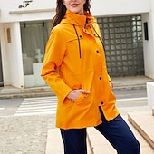 baratos jaqueta ativa-Mulheres Jaqueta casual Jaquetas de chuva impermeáveis Capas de chuva Prova-de-Água A Prova de Vento Zíper Bolsos Moda Ao ar livre Tecido Para Noite Final de semana Zíper Padrão Com Capuz Normal