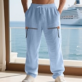 baratos Feriado-Homens Calças de linho Calças Calça verão Calças largas Com Cordão Cintura elástica Bolso Com Zíper Tecido Conforto Respirável Comprimento total Casual Diário Feriado Férias Moda Preto Branco Sem