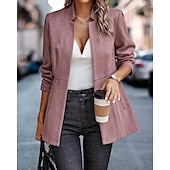 billiga Blazers och kostymer-Dam Kavaj Bekväm Volang Lappverk Elegant Mode Klassisk Modern Skola Formell Kontor Arbete Cardigan Lång Hög krage Normal Långärmad Ytterkläder Djupröd Svart och grått Svart Vår Höst