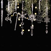 ieftine Ornamente-18 ornamente de cristal pentru brad de Crăciun - ornamente de cristal acrilice suspendate în formă de țurțuri de zăpadă de Crăciun pentru brad de Crăciun, articole de petrecere de iarnă pentru Anul